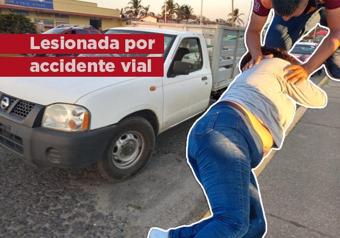 Accidente vial, mujer lesionada