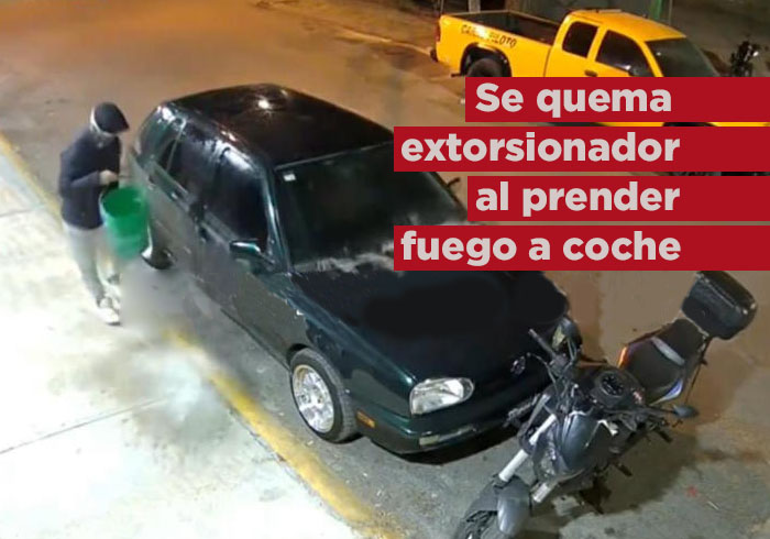 VIDEO: ¿Karma? Extorsionador prende fuego a coche en el Edomex y resulta quemado