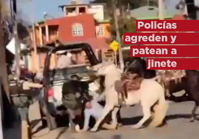 VIDEO: Policías golpean y patean a un jinete en Veracruz