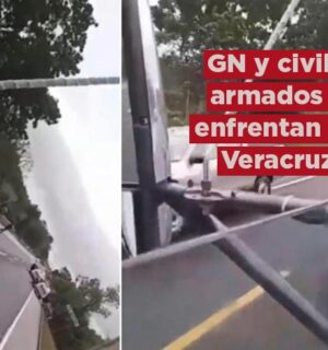 El momento en el que elementos de la guardia nacional y civiles armados se enfrentan en Veracruz