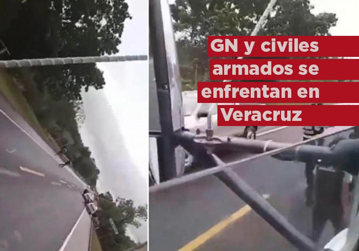 El momento en el que elementos de la guardia nacional y civiles armados se enfrentan en Veracruz