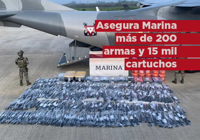 Marina asegura más de 200 armas y casi 15 mil cartuchos en Veracruz