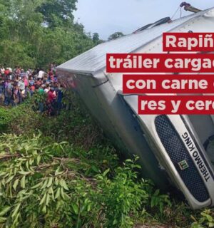 Rapiñan tráiler cargado de carne de res y cerdo