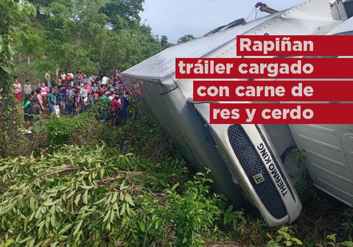 Rapiñan tráiler cargado de carne de res y cerdo