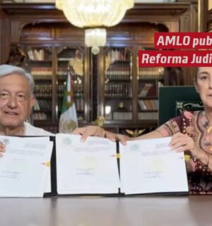 AMLO publica la reforma judicial; firma el decreto con Claudia Sheinbaum como testigo