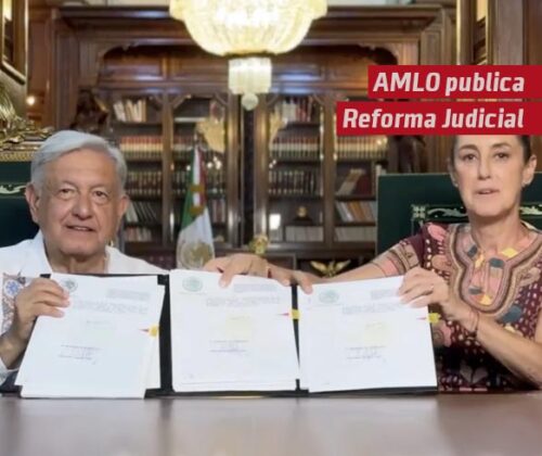 AMLO publica la reforma judicial; firma el decreto con Claudia Sheinbaum como testigo