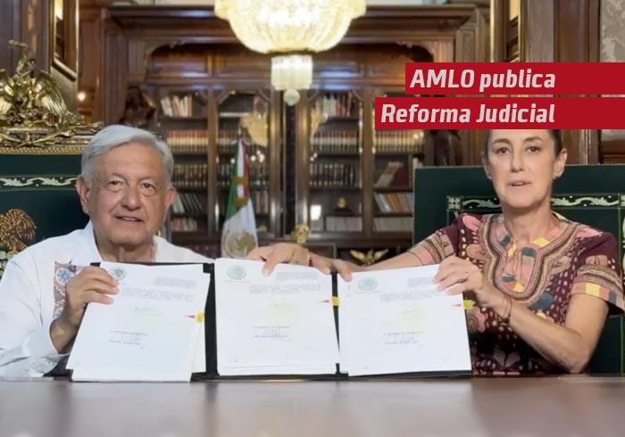 AMLO publica la reforma judicial; firma el decreto con Claudia Sheinbaum como testigo