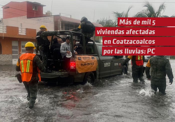 Más de mil 5 viviendas afectadas en Coatzacoalcos por las lluvias