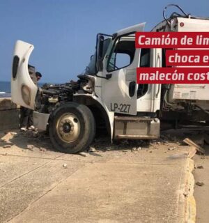 Camión de Limpia Pública choca en el Malecón; se quedó sin frenos