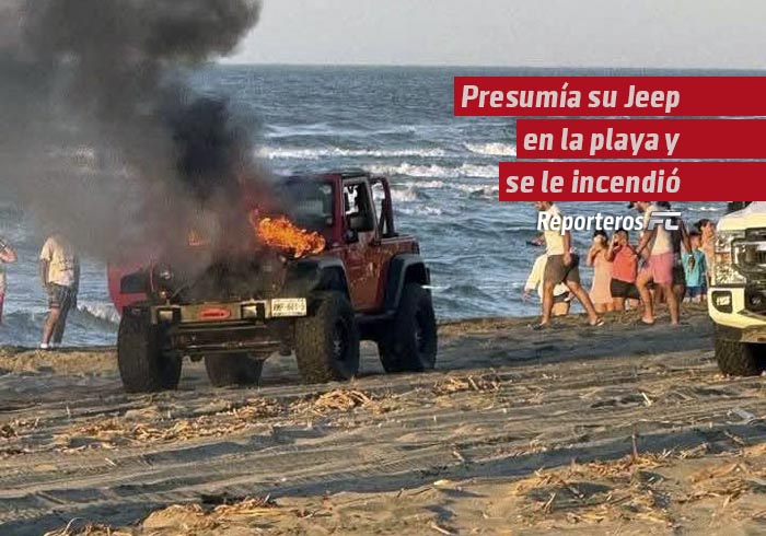 Presumía su Jeep en la playa y se le incendió