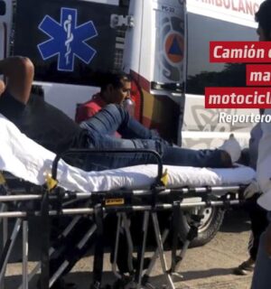 Camión casi mata a motociclista