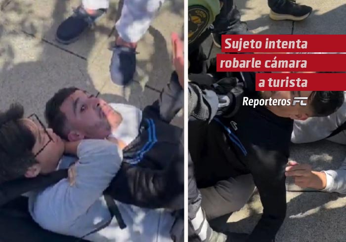 Sujeto intenta robarle su cámara fotográfica a un turista y termina sometido con una llave