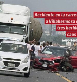 Accidente en la carretera a Villahermosa deja tres heridos y caos vial