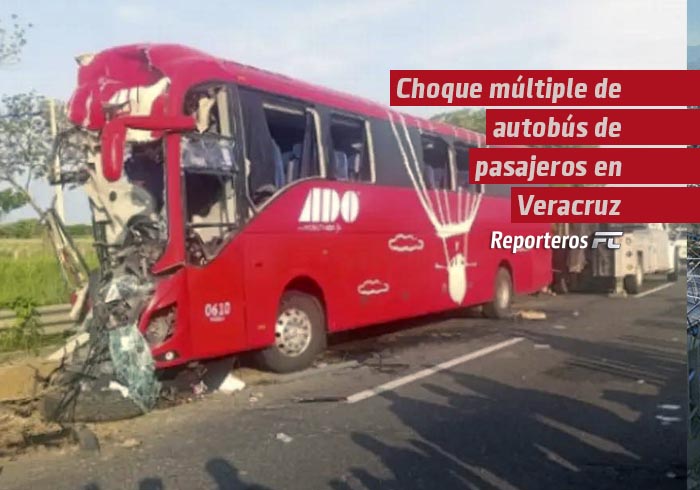 Deja 1 muertos y 20 heridos por choque múltiple de autobús de pasajeros en autopista de Veracruz