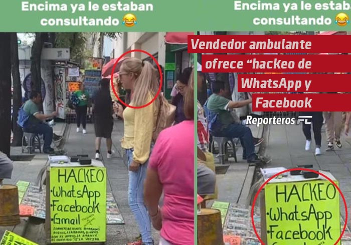 Vendedor ambulante ofrece “hackeo de WhatsApp y Facebook” desde un puesto callejero y se vuelve viral
