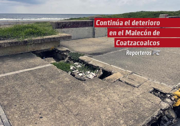 Continúa el deterioro en el Malecón de Coatzacoalcos