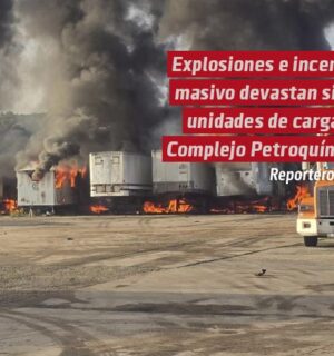 Explosiones e incendio masivo devastan siete unidades de carga cerca de Complejo Petroquímico en Coatzacoalcos