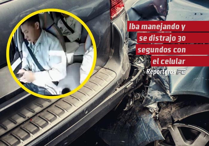 Iba manejando y se distrajo 30 segundos con el celular, choca y todo queda grabado en VIDEO
