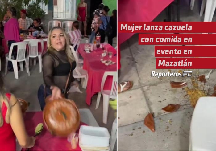 Mujer lanza cazuela con comida en evento en Mazatlán
