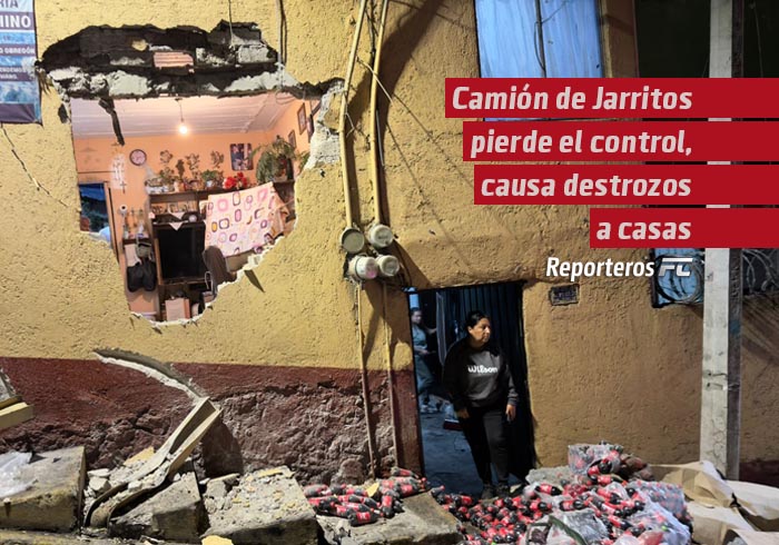 Camión de Jarritos pierde el control en ‘la bajada del diablo’ y revienta casa