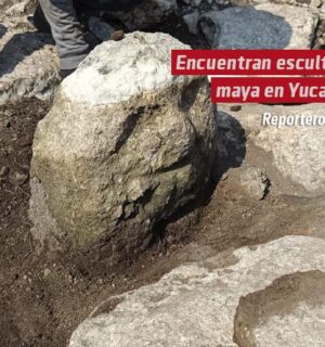 Encuentran escultura maya en Yucatán