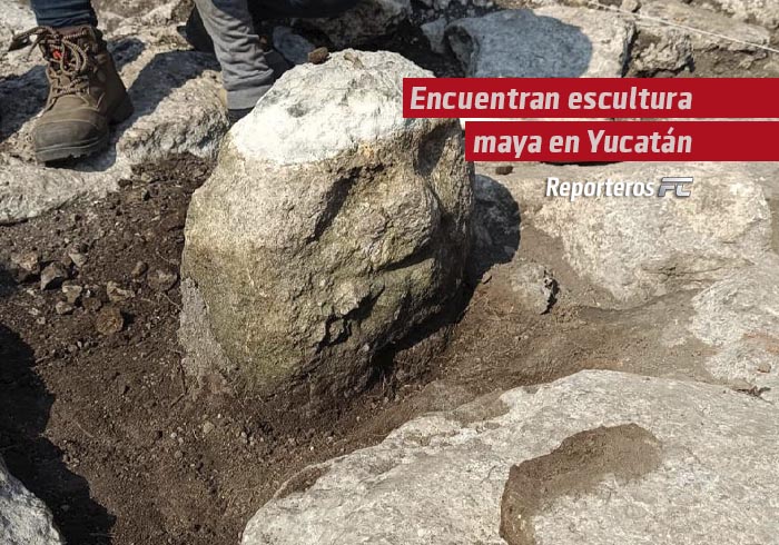 Encuentran escultura maya en Yucatán