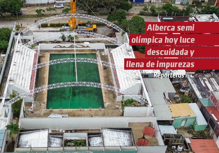 Alberca semi olímpica que antes era una cisterna, hoy luce descuidada y llena de impurezas