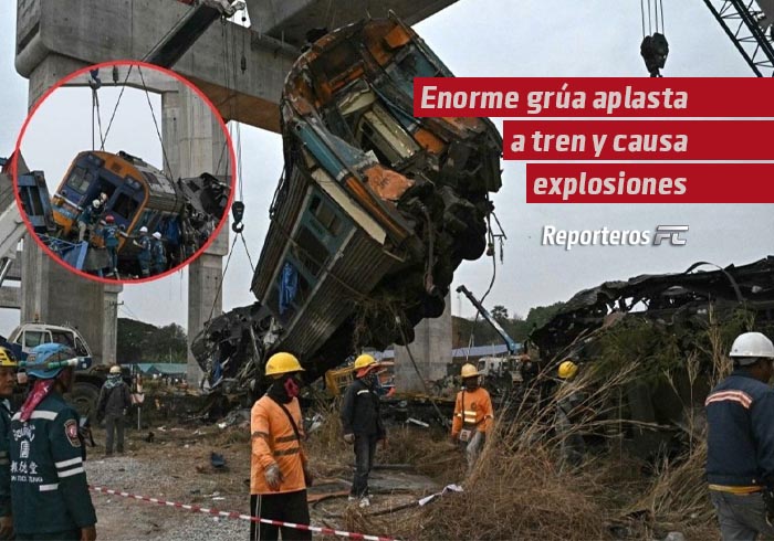 Enorme grúa aplasta a tren y causa explosiones; hay varias personas sin vida